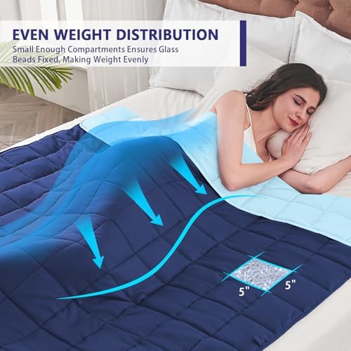 Weighted Blanket for Adults (20 lbs, 88” x 104”, Navy & Blue) Cooling Heavy Blanket for Sleeping Perfect for 190-210 lbs, Queen Size Breathable Blanket with Premium Glass Bead, Machine Washable - Image 7