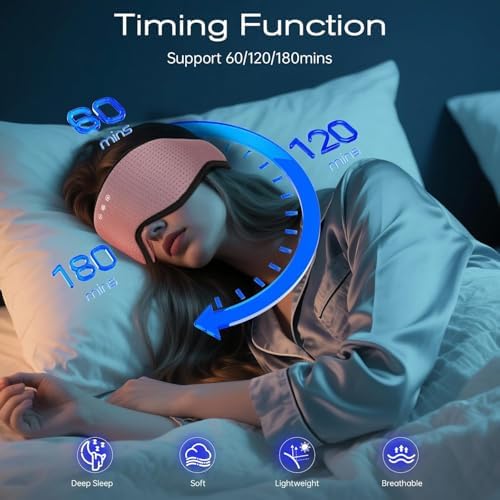 Sleep Mask with Bluetooth 5.4 Headphones, Removable 3D Eye Cups, Timing Sleeping Headphones for Side Sleepers, Wireless Music Eye Mask Speakers for Men, Women, Tech Gifts, Pink - Image 4