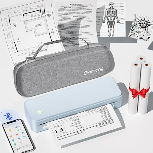 Gloryang Inkless Portable Printer for Travel, Wireless Thermal Printer Supports 8.5" x 11" US Letter Size, Bluetooth Machine Includes Carry Case and 3 Rolls of Thermal Paper Kit, Blue by Gloryang