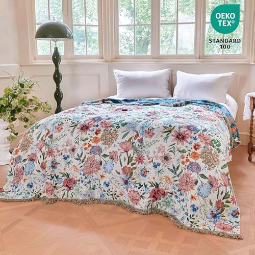 MSGKV Boho Throw Blanket 60"x80" Summer Cotton Orchid Blanket for Couch - Image 6