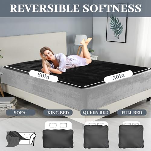 Tisancy Black Waterproof Bed Blanket, 50'' x 60'' Portable Double Side Leakproof Sherpa Flannel Fleece 3 Layer Lightweight Blanket for Home Care Protection, Absorbs 33oz - Image 2