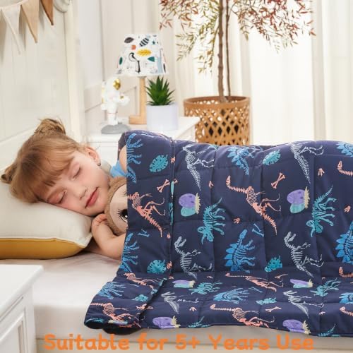 yescool Dinosaur Weighted Blanket 3 Pounds Cooling Weighted Lap Blanket, Navy Breathable Heavy Blankets, Weighted Throw Blankets Gifts for 5 Years+, 20-40lbs, 36"x48" - Image 3