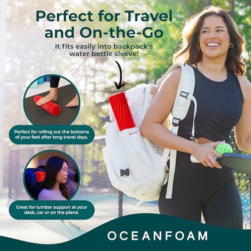 Oceanfoam Ripple Travel Foam Roller (11" x 3.35") Firm Mini Foam Roller for Physical Therapy, Deep Tissue Massage, Back Pain - High Density, Ergonomic Wave Textured - Yoga, Pilates, Exercise (Red) - Image 5