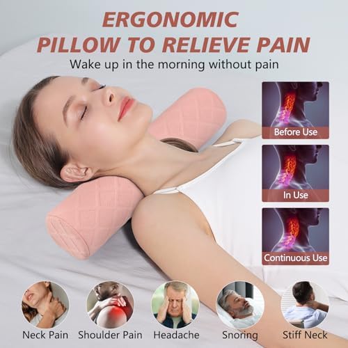 Cozyhealth Cervical Roll Pillow, Medium Soft Memory Foam Neck Round Pillow Cylinder Bolster Pillow for Sleeping, Round Neck Support for Bed, Legs, Back and Yoga (Pink, Large - 4.7" H) - Image 3