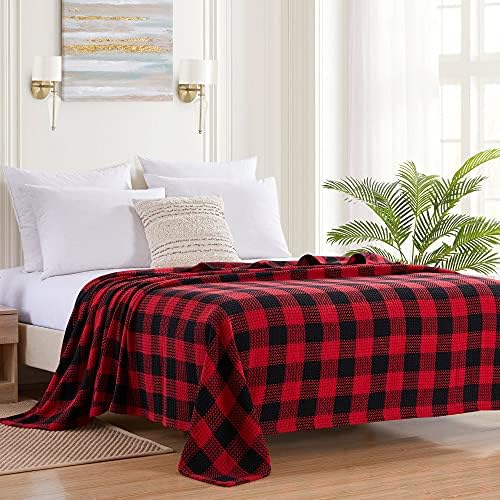Sweet Home Collection 100% Fine Cotton Blanket Luxurious Weave Stylish Design Soft and Comfortable All Season Warmth, King, Buffalo Plaid Burgundy Black (Pack of 6) by SweetHomeCollection