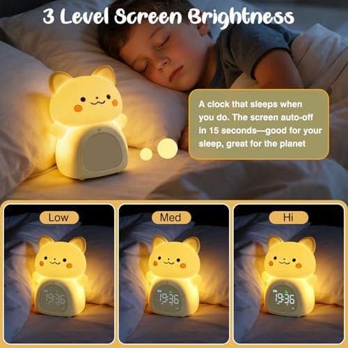 Cat Alarm Clock for Kids, Rechargeable Ok to Wake Clock with Night Light - BPA-Free Silicone Sleep Training Clock, Cute Toddler Wake Up Clock for Boys Girls Bedroom - Image 6