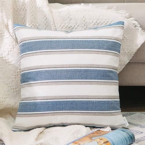 Stripe Pillow Case Soft Linen Square Decorative Throw Cushion Cover Pillowcase with Invisible Zipper for Bed 16" x 16 " by NATUS+WEAVER