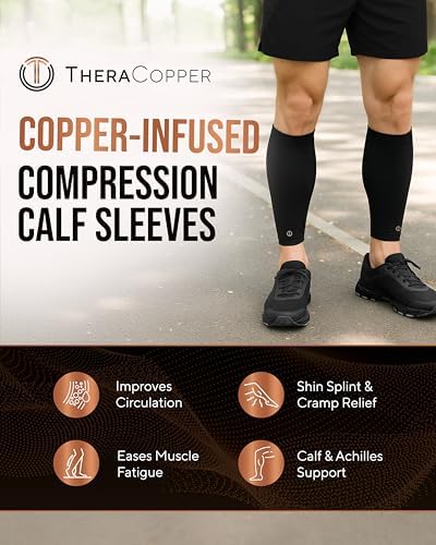 TheraCopper Copper Calf Compression Sleeve for Women & Men (XL, 2 Pack) - Image 2