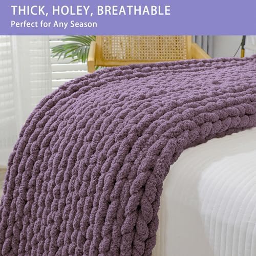 Bigacogo Chunky Knit Throw Blanket for Couch, 40x60 inches, Winter Grape - Image 4