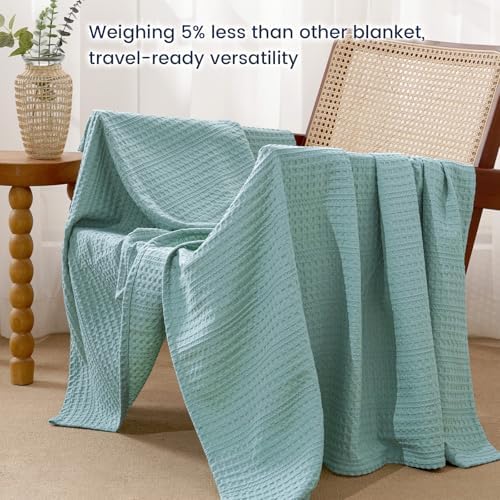 PHF Lightweight Waffle Weave Throw Blanket 50"x 60", Soft Woven Summer Blanket for Hot Sleepers - Aesthetic Home Decor for Couch Bed Sofa, Pet Friendly, Dusty Blue - Image 6