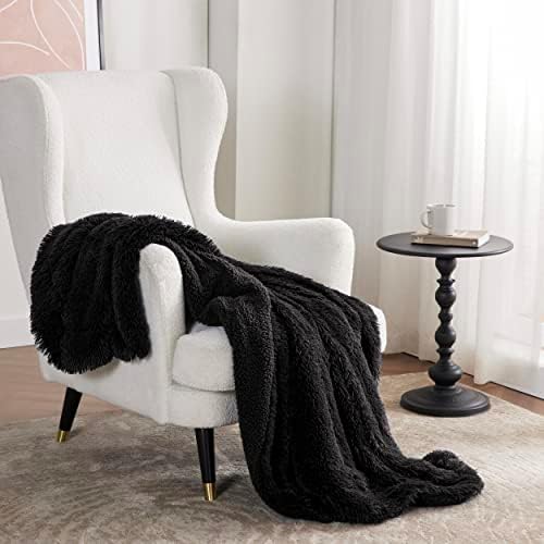 Bedsure Faux Fur Fluffy Sherpa Throw Blanket Couch Twin Black 60"x80" - Image 6