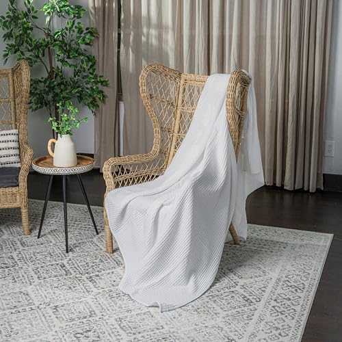 Comfy Cubs 100% Cotton Waffle Weave Throw Blanket Breathable Skin-Friendly Soft Lightweight Blankets - Perfect Warm Textured Blanket Layer - Size for Couch Bed & Sofa (White, 50" X 60") - Image 5
