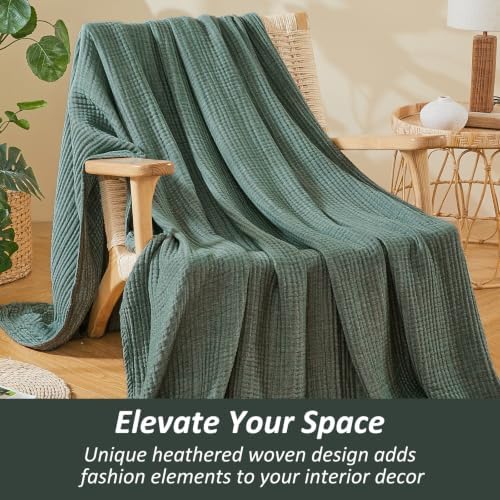 EMME Cotton Muslin Queen Blanket Bed Layering Bedspread Coverlet Breathable Gauze Soft Lightweight Blankets (Heather Forest Green, 90"x90") - Image 4
