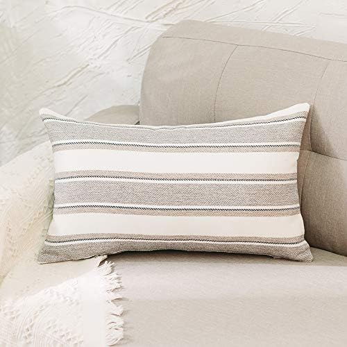 2 Pc Multi Color Stripe Pillow Cases Soft Faux Linen Lumbar Decorative Throw Cushion Cover with Hidden Zipper for Bed Sofa Car 12" x 18" - Image 2