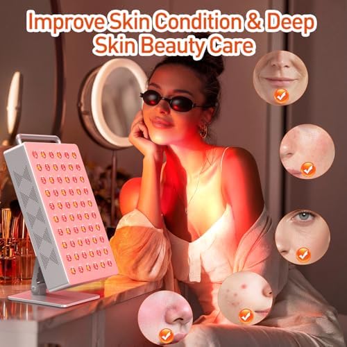 Red Light Therapy Panel 5 Wavelength 60 Dual Chip LEDs 630+660+810+830+850nm Red and Near Infrared Lamp Therapy Device 100W with Timer & Stand for Body Pain Relief Face Skin Health Sleep White - Image 3