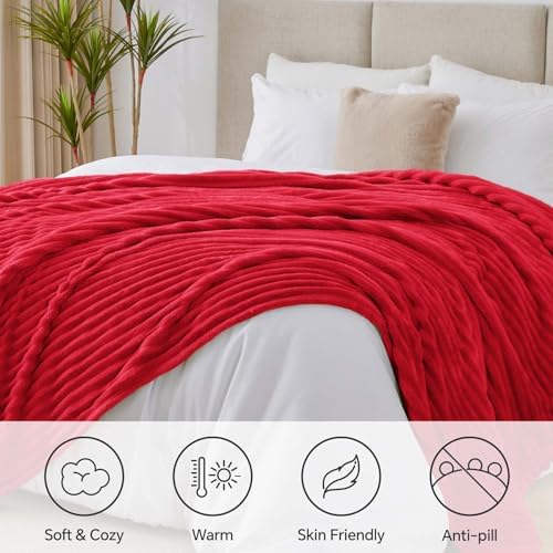 BEDELITE Ribbe Blankets Queen Size for Bed, Red, 90"x90" - Image 2