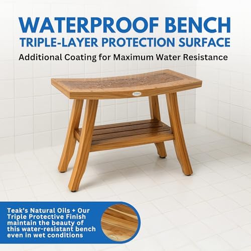 EcoDecors Satori 28-Inch Teak Shower Bench, Natural Finish, Slatted Top - Image 5