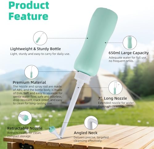 Hibbent 2 Pack 650ml Portable Bidet Sprayer for Women or Men, Handheld Travel Bidet for Personal Hygiene, Jet Spray Bottle for Toilet & Bathroom, Peri Bottle for Postpartum Care, Travel Bag, Green - Image 3