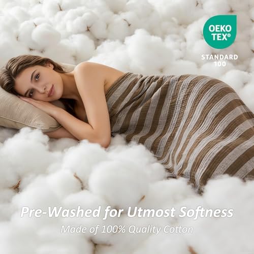 EMME Cotton Muslin Blanket Couch 4-Layer Breathable Gauze Soft Lightweight Bed Blankets Adults Brown Throw XL (50" x 70") - Image 2