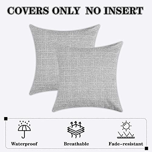 Kevin Textile Outdoor Waterproof 16”x16” Pillow Covers 2 Pack, Grey - Image 5