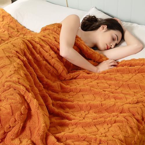 Aganear Fleece Throw Blanket for Couch,Fall Boho Blankets,50"x60" Orange - Image 2