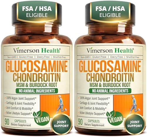 Vegan Glucosamine Chondroitin MSM – Joint Supplements for Men and Women with Glucosamine Sulfate 1500 mg – Joint Health Supplement for Cartilage, Mobility & Joint Support – 2 Pack by VimersonHealth