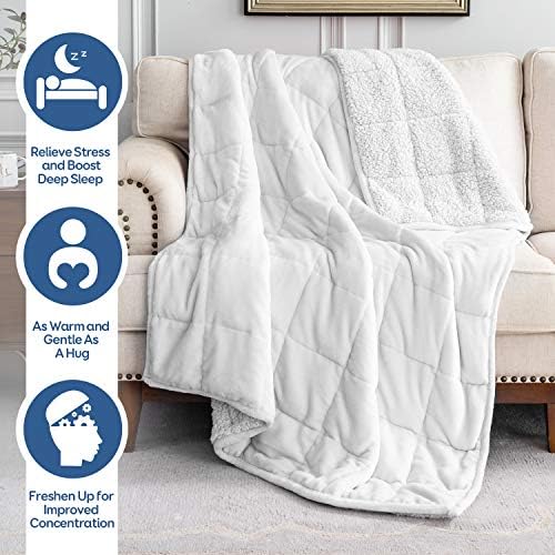 Cottonblue Sherpa Fleece Weighted Blanket 15 lbs for Adult, Sherpa Flannel Cozy Plush Bed Blankets, Fuzzy Sherpa Flannel Blanket Full Size, Minky Soft Blanket for Sofa Bed,48 x 72 inches,Snow White - Image 2