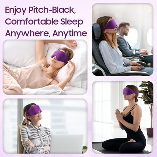 Sleep Mask - Total Blackout 3D Sleeping Mask, Super Lightweight & Silky Soft Eye Mask for Sleeping, Fully Adjustable Fit for Home, Traveling, Meditation, Yoga, Purple, Mothers Day Gifts - Image 6