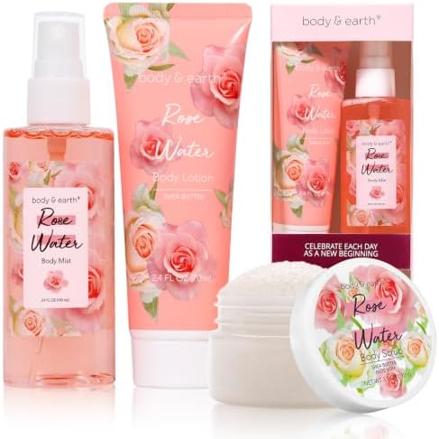 Body & Earth Gift Set - Spa Sets for Women, Perfume, Body Lotion, and Scrub in a Rose Water Box - Perfect Birthday Gifts for Mom Girlfriend Her by BODYEARTH
