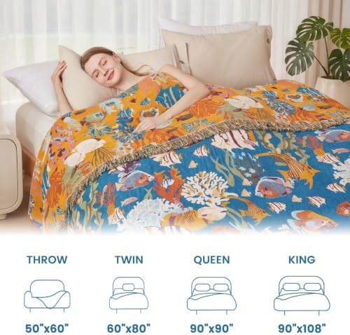 MSGKV Boho Throw Blanket 50"x60" 100% Cotton Ocean Blanket for Couch - Image 6