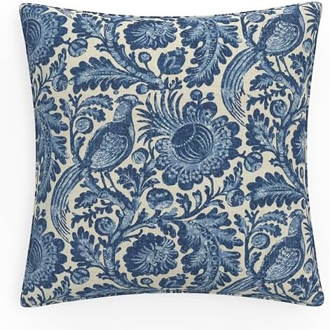 Pillow Perfect Floral Indoor/Outdoor Accent Throw Pillow, Plush Fill, Weather, and Fade Resistant, Floor - 25" x 25", Tucker Resist Indigo, 1 Count by PillowPerfect