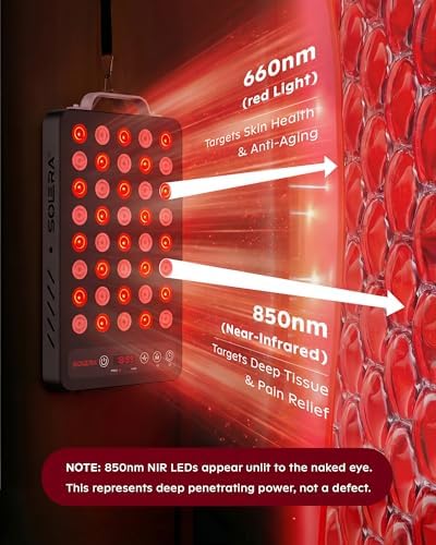 SOLRA Near Infrared Red Light Panel with Magnetic Stand 660nm 850nm Dual Wavelength LED Wellness Lamp Zero EMF Beauty Device Black - Image 4