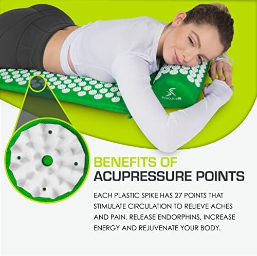 ProsourceFit Acupressure Mat and Pillow Set for Back/Neck Pain Relief and Muscle Relaxation, Large - Green/White - Image 3
