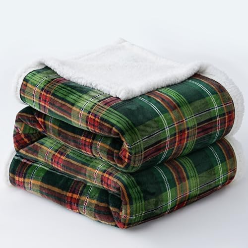 PU MEI Sherpa Fleece Throw Blanket 80" x 90" Reversible Plush Fluffy Large Big Blanket Lattice Flannel Blankets for All Season Use, Chrismas Green - Image 6
