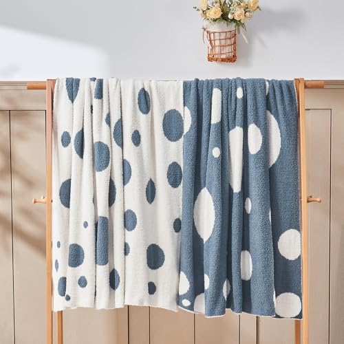 CozeCube Reversible Knitted Throw Blanket,Dusty Blue White Polka Dot60 x80 - Image 7