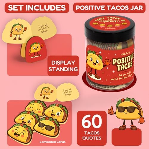 STOFINITY Positive Taco Jar, 60 Affirmation Cards, Wooden Stand - Image 2