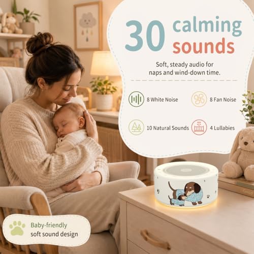 Kipcush White Noise Machine for Baby & Adults, Sleep Sound Machine with 30 Soothing Sounds, 8-Color Night Light, Memory Function, White Noise for Sleeping, Nursery, Office, Travel, Relaxation - Image 3