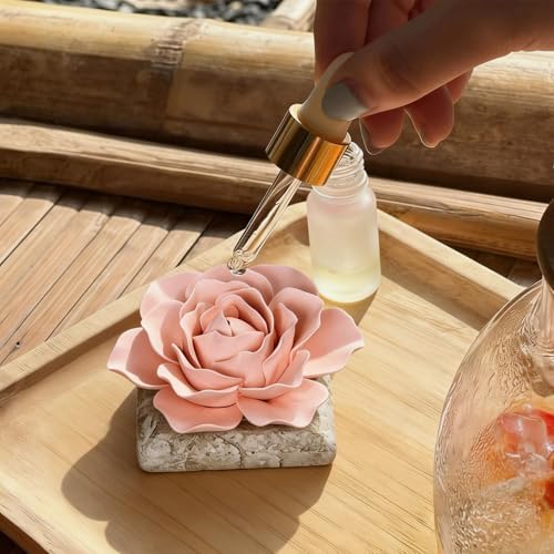 Ceramic Passive Essential Oil Diffuser, Aesthetic Desktop Handmade Flower & Concrete Base, Porcelain Aromatherapy Oils Diffuser for Home, Office, Yoga, Spa Room (Pink Peony) - Image 4