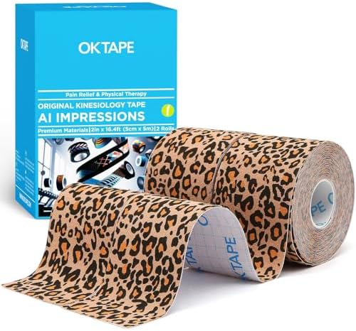 OK TAPE Kinesiology Tape Hypoallergenic Uncut 2 Rolls, 2inx16.4ft by OKTAPE