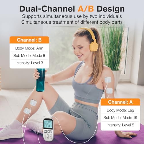 NURSAL TENS Unit Muscle Stimulator for Pain Relief Therapy, 3-in-1 Dual Channel TENS Machine with EVA Travel Case, 24 Modes EMS Muscle Stimulator for Back, Shoulder, Neck, Sciatica - Image 3