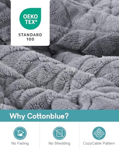 Cottonblue Jacquard Sherpa Weighted Blanket 15lbs for Twin/Full Bed - Ultra Soft, Cozy Comfort Blanket for Relaxation and Sleep, Heavy Bed Blankets with Cemaric Beads, 48x72 Inches, Grey - Image 3