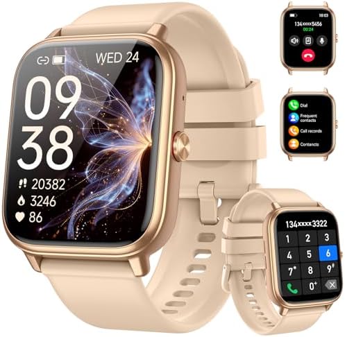 Smart Watch Fitness Tracker for Men Women, Answer/Make Call, 1000 mAh Battery, 120+ Sport Modes, Step Counter, Sleep Monitor Fitness Watch, Smartwatch for Android iPhone iOS (Golden) by Unknown