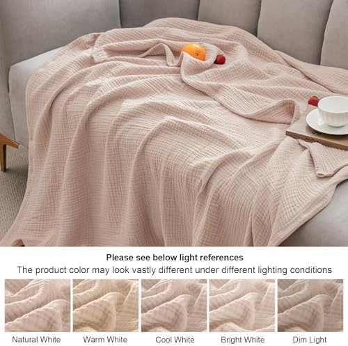 PHF 100% Cotton Muslin Blanket King Size 108"x90", 4-Layer Lightweight Gauze Throw, Breathable Cloud-Soft Minimalist Blanket for Bed, Couch, Camping & Baby, Dusty Pink, Ideal Gift - Image 6