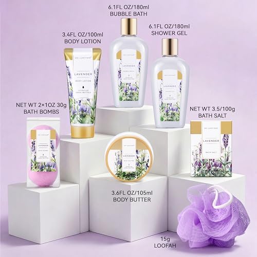 spa luxetique Spa Gift Baskets for Women, 8 Pcs Lavender Lotion Set with Bubble Bath, Shower Gel, Birthday Anniversary Self Care Kit for Her, Christmas Gifts for Mom - Image 2