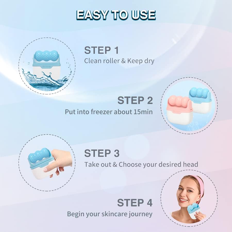 Ice Roller for Face & Eye, Puffiness & Migraine Relief 2-in-1 Stainless Steel Cold Therapy Facial Roller, Long Lasting Skin Care Tool - Blue - Image 6