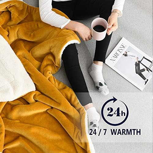 NANPIPER Throw Blanket Reversible Sherpa Flannel Blanket Ultra-Soft Plush Warm Fleece Microfiber for Bed/Couch Decorative Lightweight(50"x60",Ginger Yellow) - Image 2