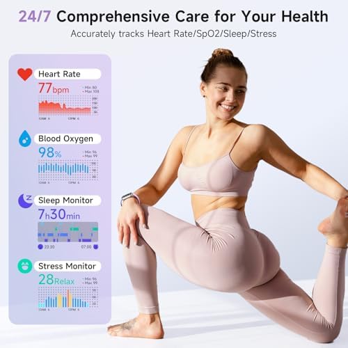 Gydom Smart Watches for Women for Android & iPhone, Alexa Built-in, 1.8" Smartwatch with Heart Rate/SpO2/Sleep/Stress, IP68 Waterproof Fitness Tracker, 101+ Sports Modes, Purple - Image 3