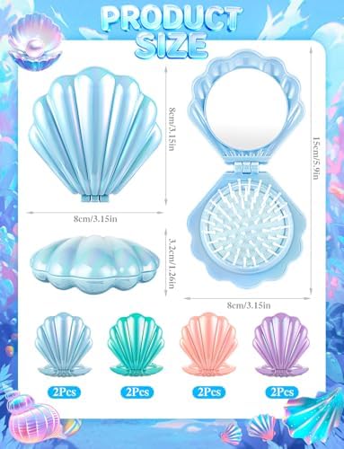 8 Pcs Foldable Travel Shell Hair Brush with Mirror - Image 5