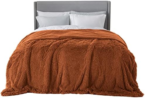 Bedsure Faux Fur Fluffy Sherpa Fleece King Bed Blanket Orange 108"x90" by Unknown