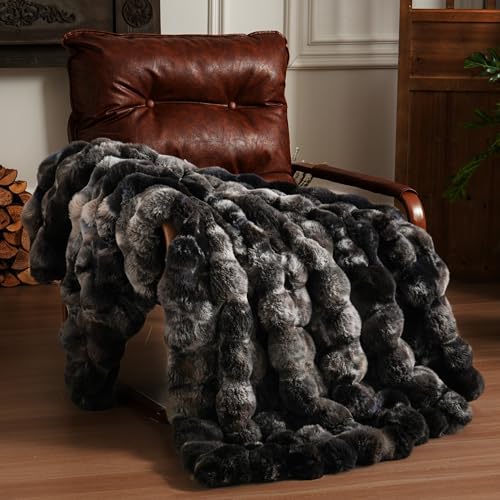 BENVWE Fluffy Faux Fur Throw Blanket for Couch, Soft Plush Thick Cozy Fuzzy Luxury Minky Bubble Blanket for Home Living Room Decor Gift for Women, Tie-dye Grey, 50" x 60", 1100GSM by BENVWE